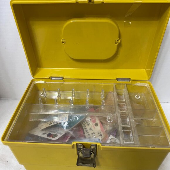Yellow Plastic Sewing Organizer Box With Handle & Lock - Picture 4 of 9